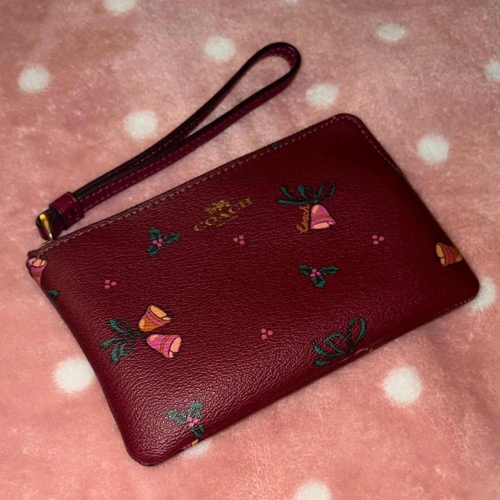 Coach Limited EditionHoliday Bells Burgundy Leather Wristlet NWOT - Picture 2 of 5